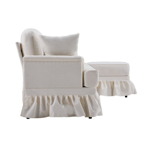 English Elm 103.15'' Chenille L-shaped Sectional Sofa with Detachable Pleated Skirt and Ottoman White W3612S00044