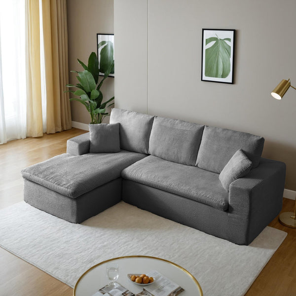 English Elm 102" Cloud Sectional Couch L-Shape Chaise Grey Corduroy Sofa — Chesterfield Tufted Design, Durable Frame, 1000 lb Capacity W1117S00121