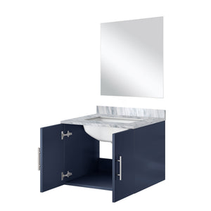 English Elm Navy Blue Single Bath Vanity With Carrara Marble Top & Mirror - Perfect For Small Space Style! B2731S00743