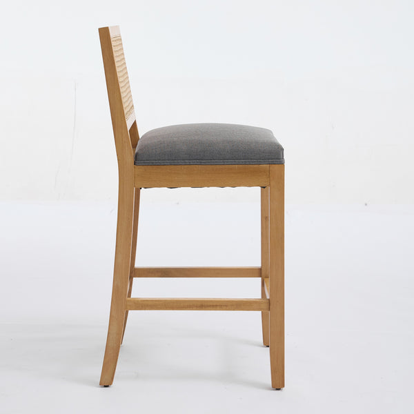 English Elm Full Solid wood rattan-back dining chair with breathable matte linen cushion, high-resilience foam comfort W1143P384366 W1143P384366