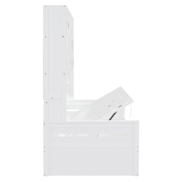 English Elm Twin Size Wooden Daybed With Hydraulic Lift & Integrated Cabinet For Smart Space-Saving Solutions N820S00046K-GIGA