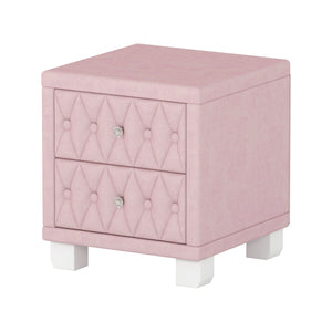 English Elm Elegant Velvet Upholstered Nightstand with Crystal Knobs Tufted Glam Bedside Storage Pink N733P210398H