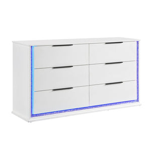 English Elm Contemporary White Lacquer Six Drawer Dresser with Led Lighting Glam Bedroom Storage B011P458600