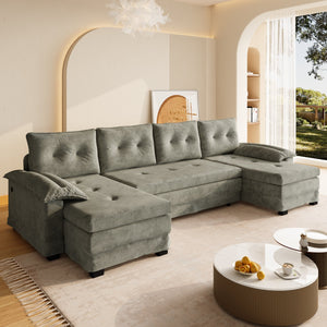 English Elm 109.5" Oversized U-shaped Sectional Sleeper Chenille Modular Sofa with Usb Ports Light Grey W1885S00439