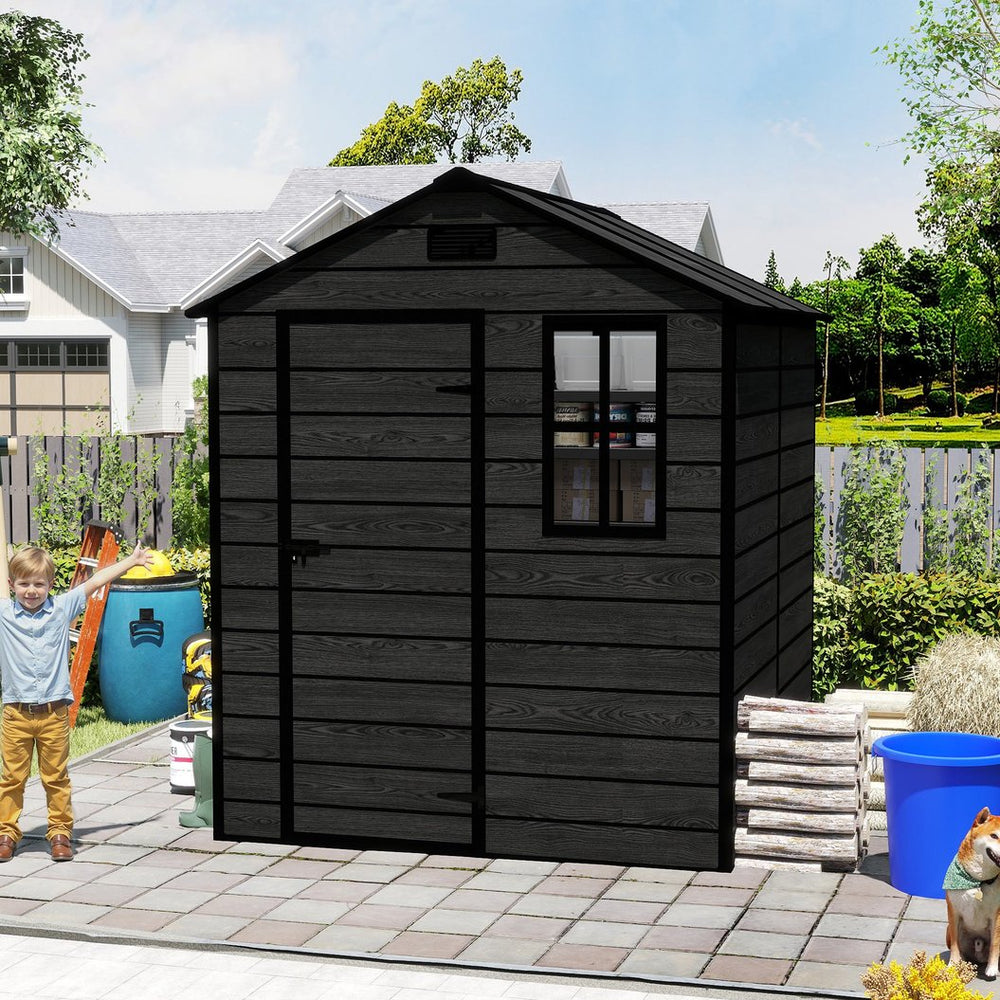 English Elm Campcraft Resin Storage Shed 6x6 Ft Polypropylene Waterproof Outdoor Wood Grain W1598S00029