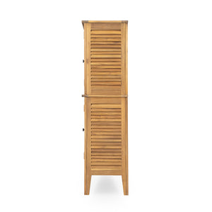 English Elm Christopher Knight Home® - Kedzie Teak Acacia Wood Cabinet with Slatted Coastal Farmhouse Design, Weather‑Resistant Storage (44.5") N775P251936T
