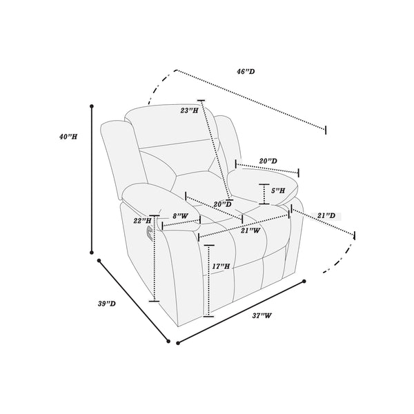 English Elm Contemporary Velvet Dark Gray Motion Recliner Chair with Plush Armrests, Tufted Back & Manual Handle for Ultimate Relaxation B011P200213