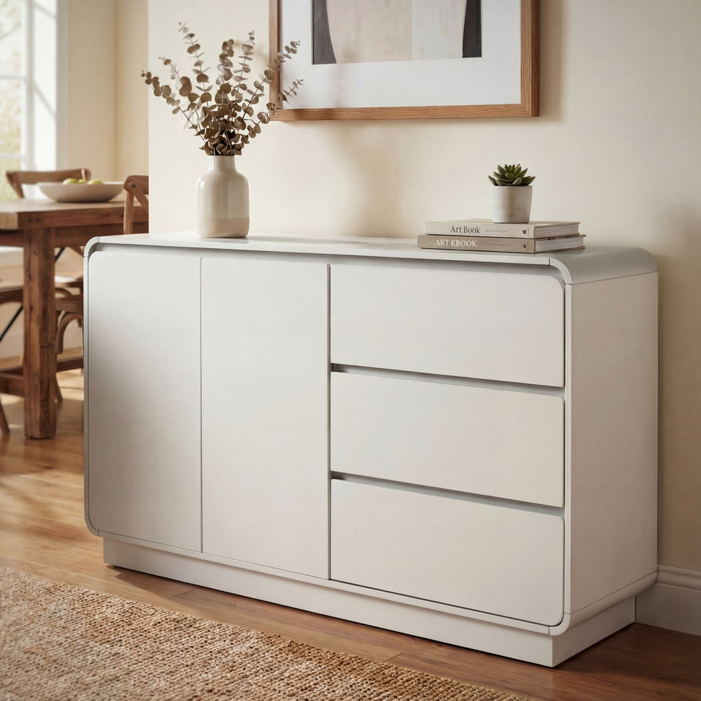 English Elm Modern White Sideboard with Soft Close Drawers and Doors for Dining or Living Rooms N779P373190W_N779P373191W