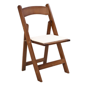 English Elm Upholstered Solid Wood Folding Chair Set of 4 — Walnut Frame, Beige PU Cushion, Space-Saving Comfort W49553920