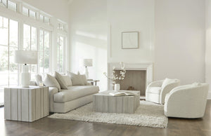 Bernhardt Bernhardt Wire-Brushed Oak Tempo Cocktail Table With Geometric Vertical Panels, Casters, Larza Finish 346014