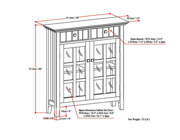 English Elm Acadian Entryway Storage Cabinet - Elegant White Wood Design With Adjustable Shelves & Drawers B136P158295