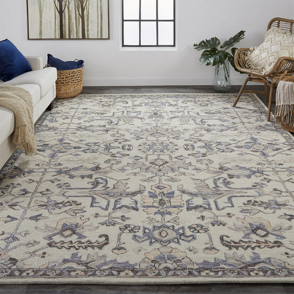 Feizy Rugs Fallon Hand-tufted Wool Rug - Rustic Floral Design In Placid Blues And Calming Creams For Cozy Homes Ivory,Gray Wool Fln8838fivygryc00