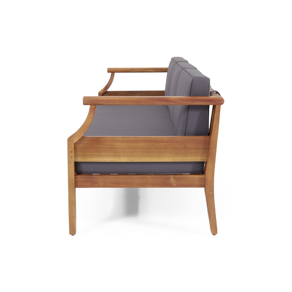 English Elm Christopher Knight Home® - ASTON Teak 3 Seater Sofa — Mid-Century Acacia Wood Frame, Slat Design & Water-Resistant Cushions 73001.00DGRY