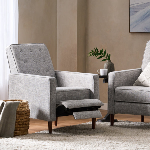 English Elm Christopher Knight Home® - Fabric Recliner Chair Mid-Century Modern Pushback Single Sofa with Tufted Cushion, Birch Legs, Cozy Comfort LIGHT GREY 60741.00LGT