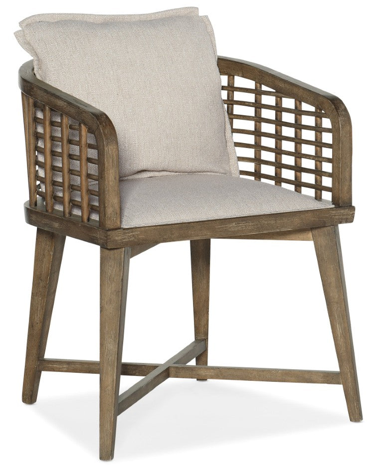 Hooker Furniture Sundance Barrel Back Chair With Lattice Cane Back, Zuri Cream Performance Fabric, Cliffside Finish 6015-75600-89