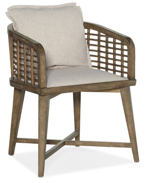 Hooker Furniture Sundance Barrel Back Chair With Lattice Cane Back, Zuri Cream Performance Fabric, Cliffside Finish 6015-75600-89