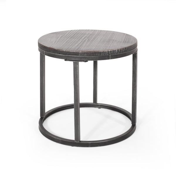 English Elm Christopher Knight Home® - COFFEE Modern Industrial Nesting Table Set — Wire‑Brushed Firwood Tops with Sturdy Iron Frame Durable Style Black+Silver 67141.00