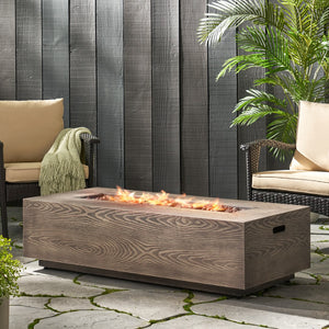 Christopher Knight Home® - Noble House - Aidan Outdoor 50,000 Btu Iron Rectangular Fire Pit (No Tank Holder), Brown Wood Pattern