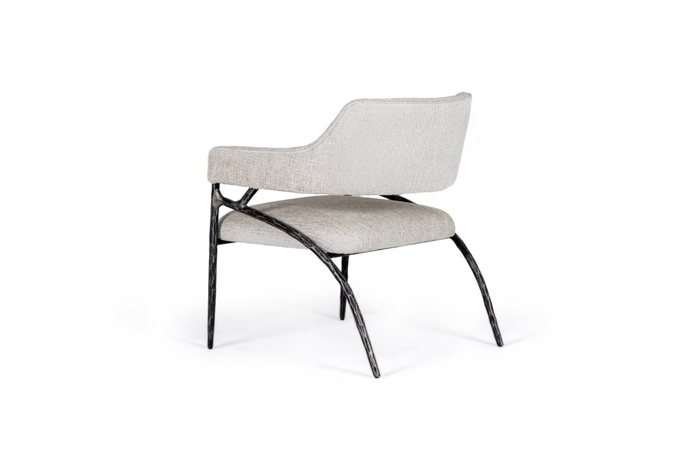 VIG Furniture Ector Modern Off-White Fabric Accent Chair With Curved Arms, Forged Antique Grey Metal Legs, 450Lb Capacity VGMY-2915-OFF