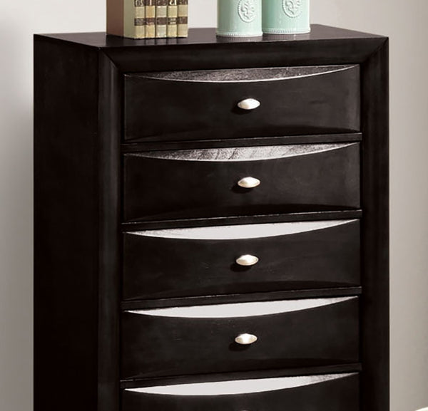 English Elm Black 5-Drawer Chest in Soft Black Finish with Nickel Oval Knobs, Transitional Durable Wood Design B2741P372201