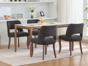 English Elm Wooden Modern Fabric Dining Chairs Set of 2 with Dual-Rebound Cushion & Curved Solid Wood Legs for Stylish Comfort Black W1143P372911