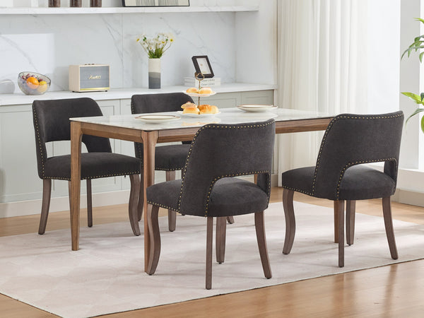 English Elm Wooden Modern Fabric Dining Chairs Set of 2 with Dual-Rebound Cushion & Curved Solid Wood Legs for Stylish Comfort Black W1143P372911