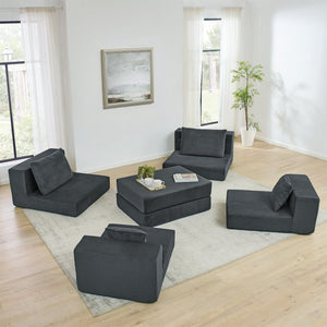 English Elm Modular Cloud Sectional Sofa with Corduroy Upholstery, Deep-Seat Sleeper Loveseat, Removable Ottoman, No-Assembly Comfort and Customizable Configuration Grey W1117P357546