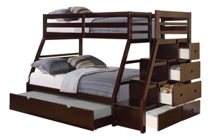English Elm Transitional Twin Over Full Bunk Bed With Espresso Finish, Built-In Drawers & Safe Access Steps B2741S00492-GIGA