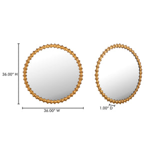 English Elm Whitby Round Wall Mirror Cast Aluminum Aged Brass Patina Artisan Entryway Accent Yellow B2769P498421