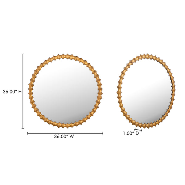 English Elm Whitby Round Wall Mirror Cast Aluminum Aged Brass Patina Artisan Entryway Accent Yellow B2769P498421