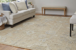 Feizy Rugs Grafton Hand-knotted Wool Rug - Luxurious Floral Design With Rich Afghan Heritage For Any Space Tan,Gray,Ivory Wool Gft69f8fbrn000f99