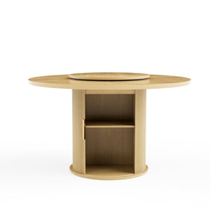 English Elm 55-inch Round Wood Dining Table Seats Six with Turntable Tray and Tiered Storage W1162P357242