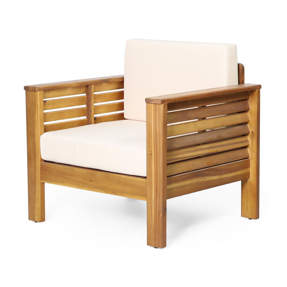 English Elm Christopher Knight Home® - Teak Acacia Wood 4-Piece Outdoor Chat Set with Water-Resistant Cream Cushions, Shutter Slat Design 70692.00-2_70844.00