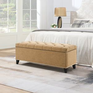 English Elm 47.5" Linen Tufted Storage Bench with Nailhead Trim and Hydraulic Hinge for Entryway W2671P450822
