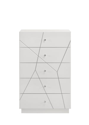 English Elm Manhattan Lacquer Chest with Geometric Front — 5 Spacious Smooth-Glide Drawers for Modern Storage and Style B009P309296