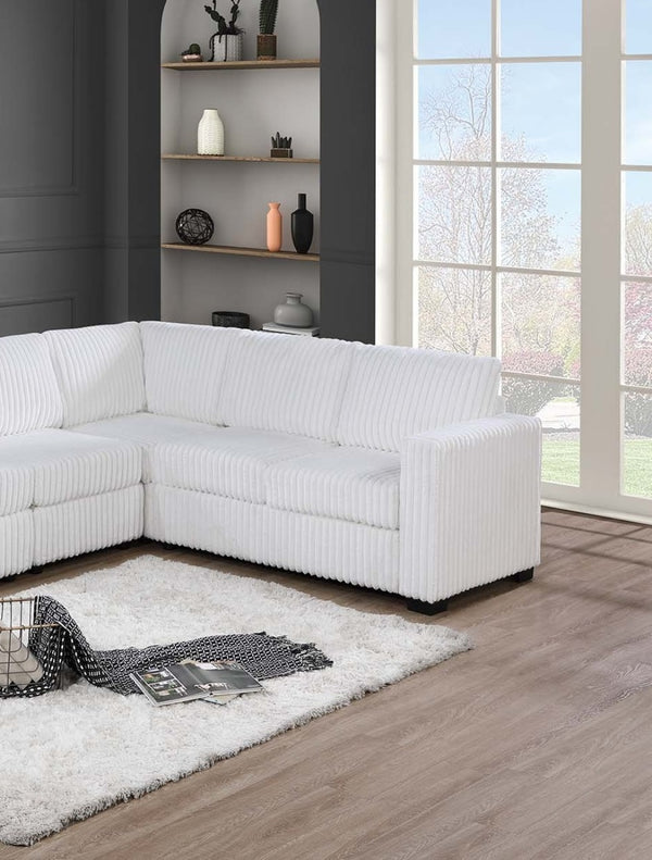 English Elm Elegant Plush 4-Pc Sectional Sofa Set with Corduroy Upholstery Spacious L-Shaped Lounge for 5 Milk White 54 L x 39 W x 27 H B011S01749