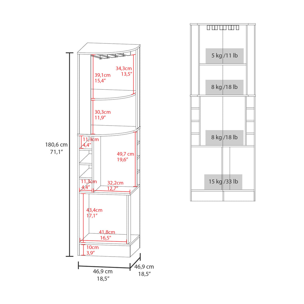 English Elm Kava Corner Bar Cabinet White with Glass Rack & Double Doors, 8-Bottle Built-In Wine Storage and MDF B200S00423