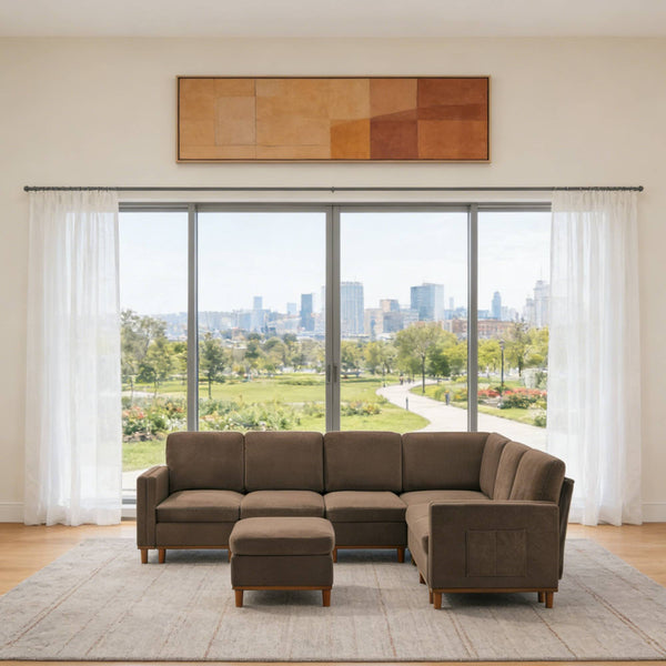 English Elm Modern Modular Sectional Sofa Plush Fabric Upholstery Reconfigurable Living Room Seating Brown W2085S00112