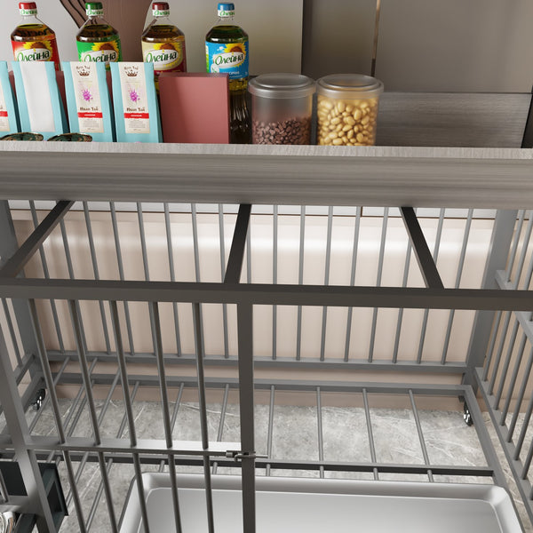 English Elm Large Pet Cage with Iron Frame Mdf Panels Storage Rack and Steel Feeding Basins Black,Gray+Charcoal W3064P245387