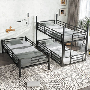 English Elm Twin Triple Metal Bunk Bed Matte Powder Coated Frame with Full Safety Guardrails Black W1580S00578