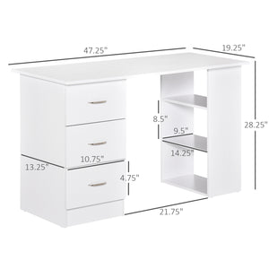 English Elm HOMCOM 47" Modern Computer Desk Bookcase Combo with 3 Drawers, 3 Shelves, Large Workstation White W2225P200378