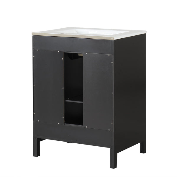 English Elm 24" Modern Bathroom Vanity with Ceramic Sink, Solid Wood & MDF Cabinet, Two Drawers, Shelf Black N725P245273B