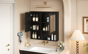 English Elm 2-in-1 Matte Wall Mounted Medicine Cabinet Soft Close Mirror Storage for Bathroom Vanity Black N710P389456B