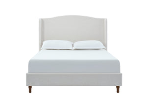 English Elm Hannah Tall 54" Upholstered Wingback Queen Bed with Textured Ivory Chenille, Walnut Feet, No Box Spring Needed B083P227902