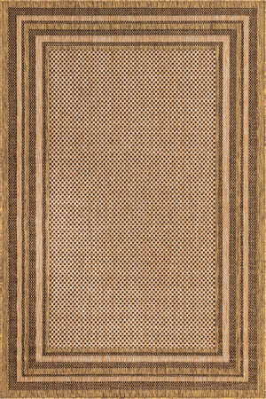 Unique Loom Outdoor Border Multi Border Machine Made Border Rug Light Brown, Brown/Light Brown/Gold 5' 3" x 8' 0"