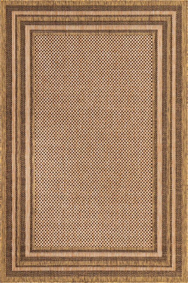 Unique Loom Outdoor Border Multi Border Machine Made Border Rug Light Brown, Brown/Light Brown/Gold 5' 3" x 8' 0"