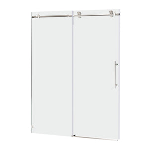 English Elm 56-60"W Frameless Sliding Shower Door with 5/16" Tempered Glass, Smooth Whisper-Quiet Rollers, Easy-Clean Coating Brushed Nickel W1865S00163