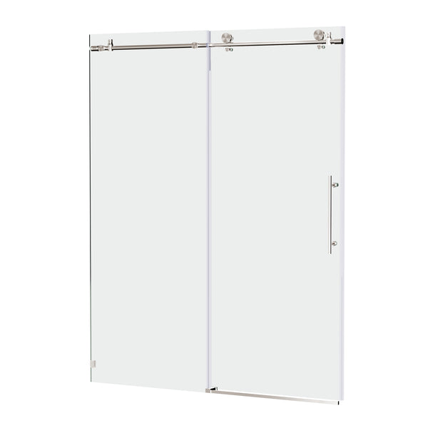 English Elm 56-60"W Frameless Sliding Shower Door with 5/16" Tempered Glass, Smooth Whisper-Quiet Rollers, Easy-Clean Coating Brushed Nickel W1865S00163