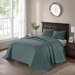 JLA Home Madison Park - 3 Reversible Bedspread Set with Quilted Stitch Texture, Oversized Elegant Drape & Antimicrobial Freshness Balsam Green MP13-8480