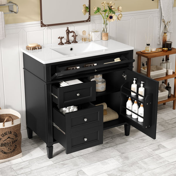 English Elm 36'' Modern Bathroom Vanity With Ceramic Sink, Elegant Storage Cabinet & 2 Drawers For Essentials N710P230246B